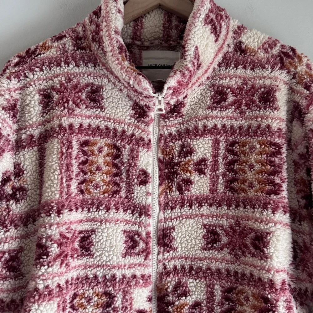 Lucky Brand Aztec Print Sherpa Full Zip Jacket Size XL